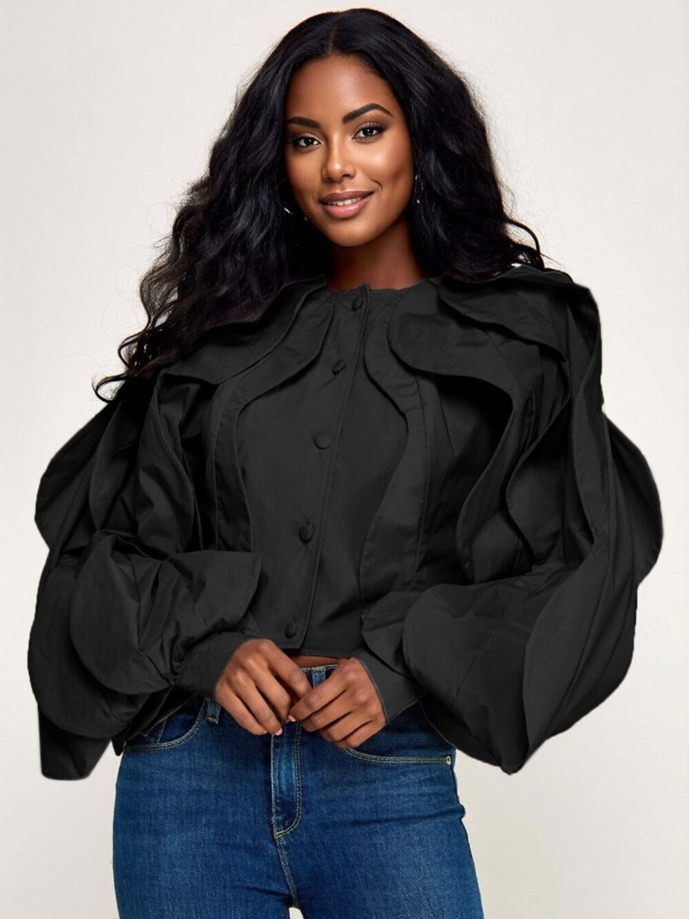 Women’s Ruffle Detail Cropped Jacket Top